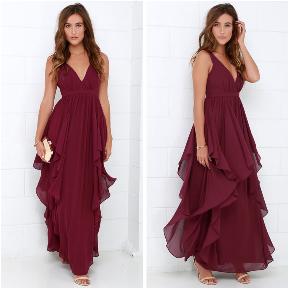 Lulu's Water-Falling for You Burgundy Maxi…